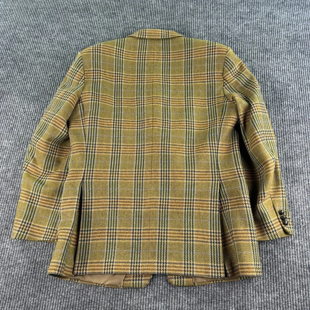 Vintage Daks Signature Sport Coat 44R Taupe Glen Plaid Wool Made In Britain